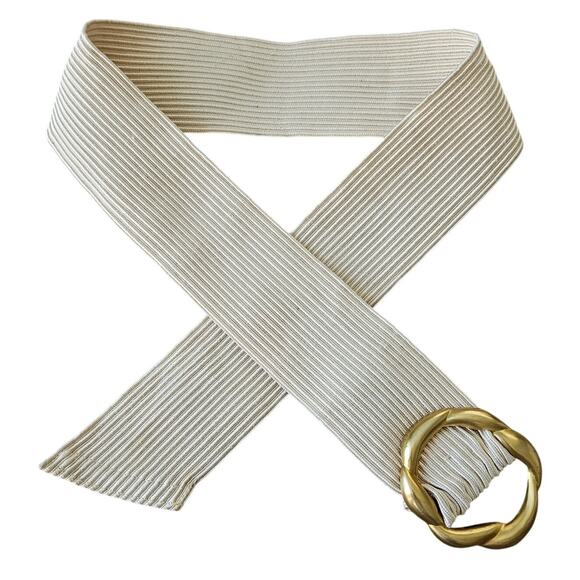 Vintage Talbots Off White Cream Belt Matte Gold Tone Round Buckle Large Casual - Picture 1 of 5